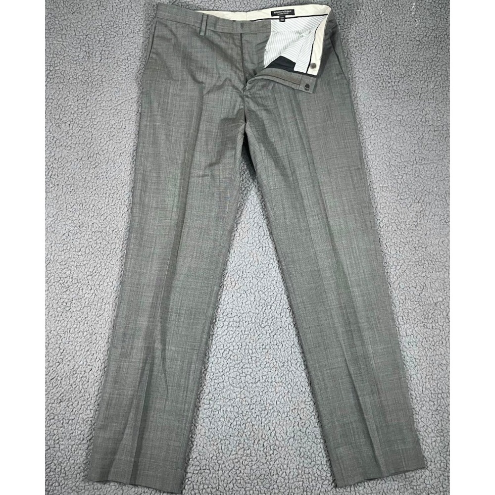 Banana Republic Mens 32x34 Tailored Slim Fit 100% Wool Dress Pants Grey Taupe